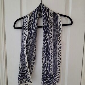 Honey Silk Scarf Navy Blue Cream Animal Print Zebra Leopard 10x52